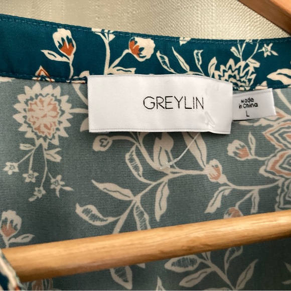 Greylin Teal Ami yoke floral blouse - Picture 9 of 9